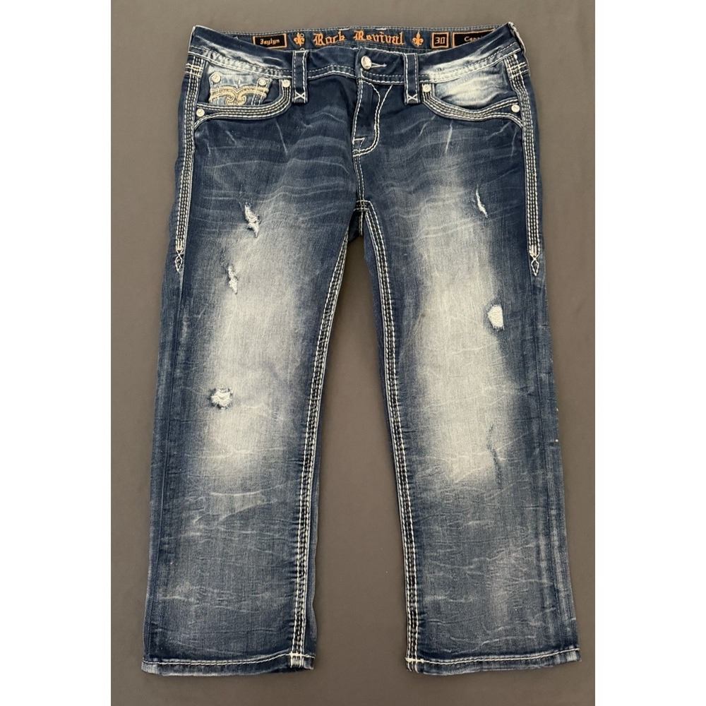 Vintage Y2K Rock Revival Capri Jeans Womens Size 30 Jeweled Pockets Stretch